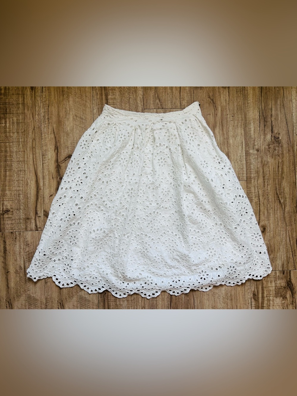 White Eyelet A-Line Skirt scalloped hem midi Classic Summer boho beachy pretty